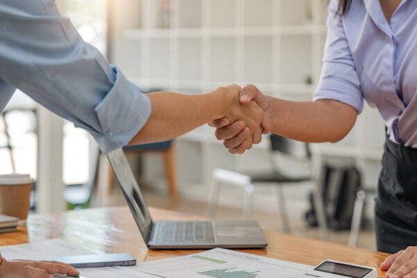 Technology partners shaking hands